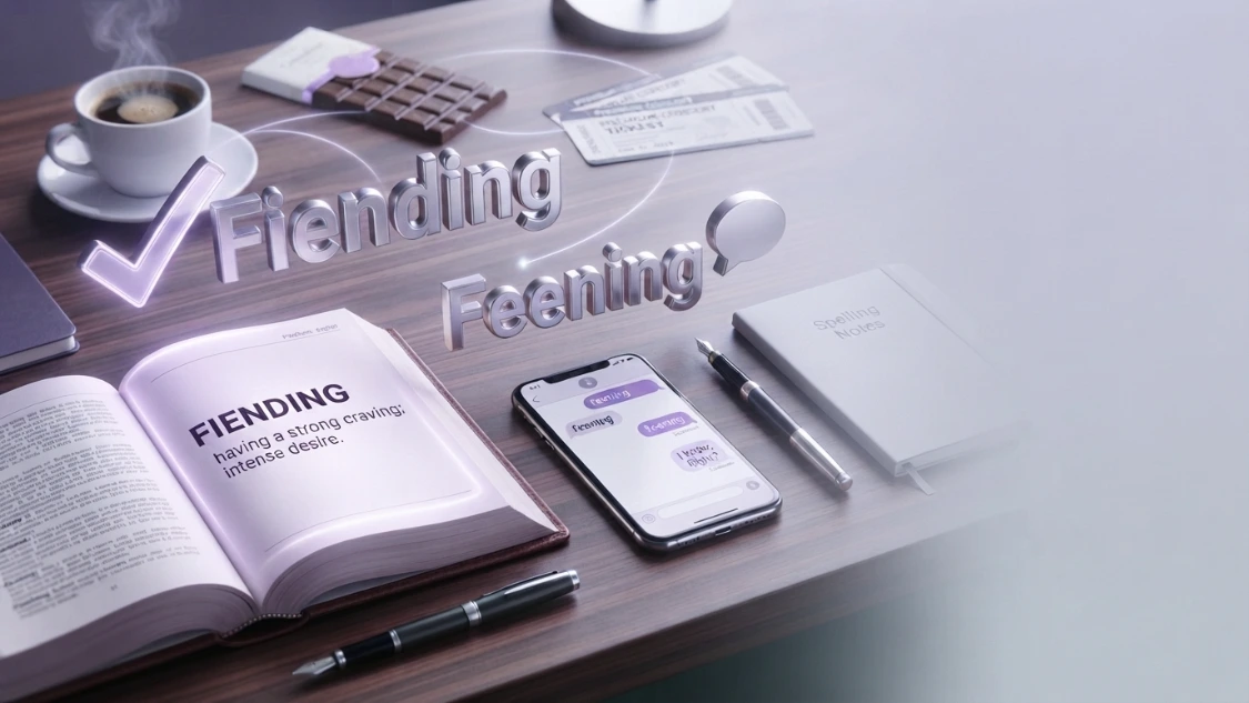 3D illustration comparing fiending and feening in English usage."