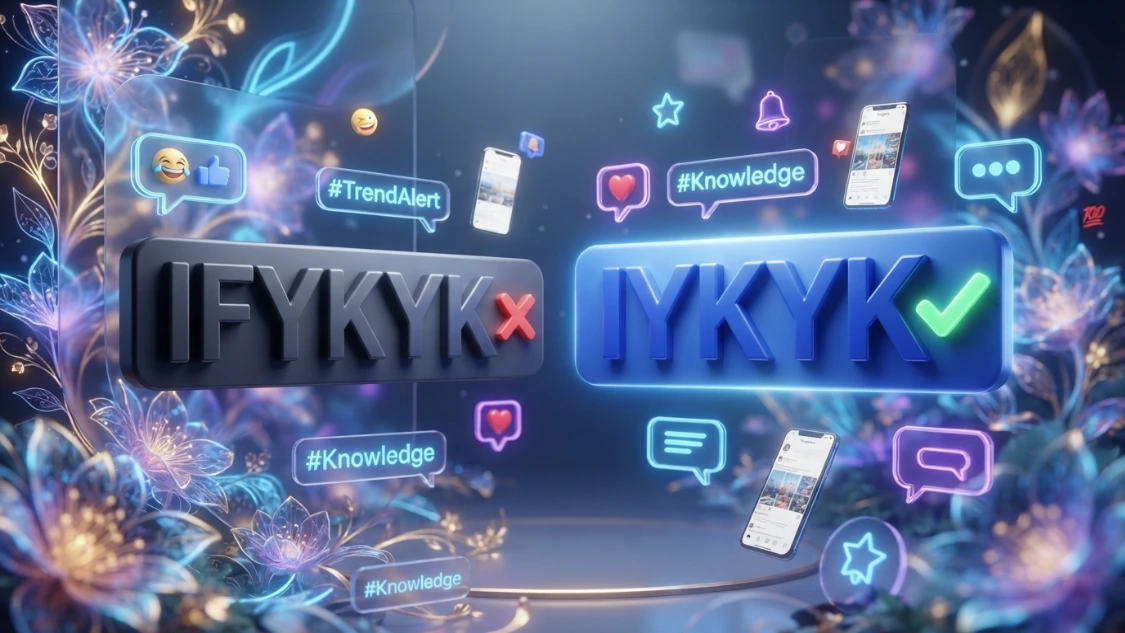 IFYKYK vs IYKYK 3D spelling comparison with floral background.