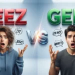 3D comparison of "Jeez" and "Geez" with surprised expressions.