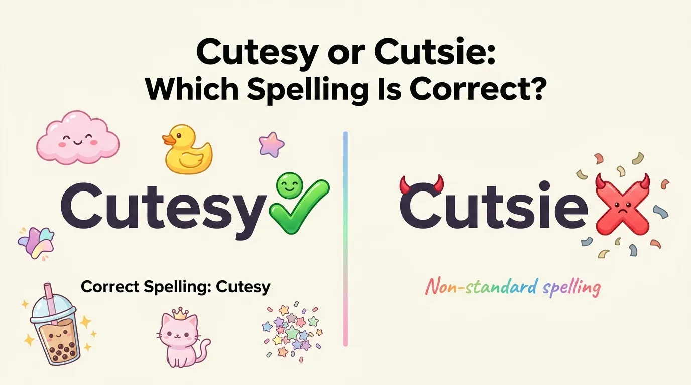 Cutesy or Cutsie spelling comparison showing the correct spelling cutesy