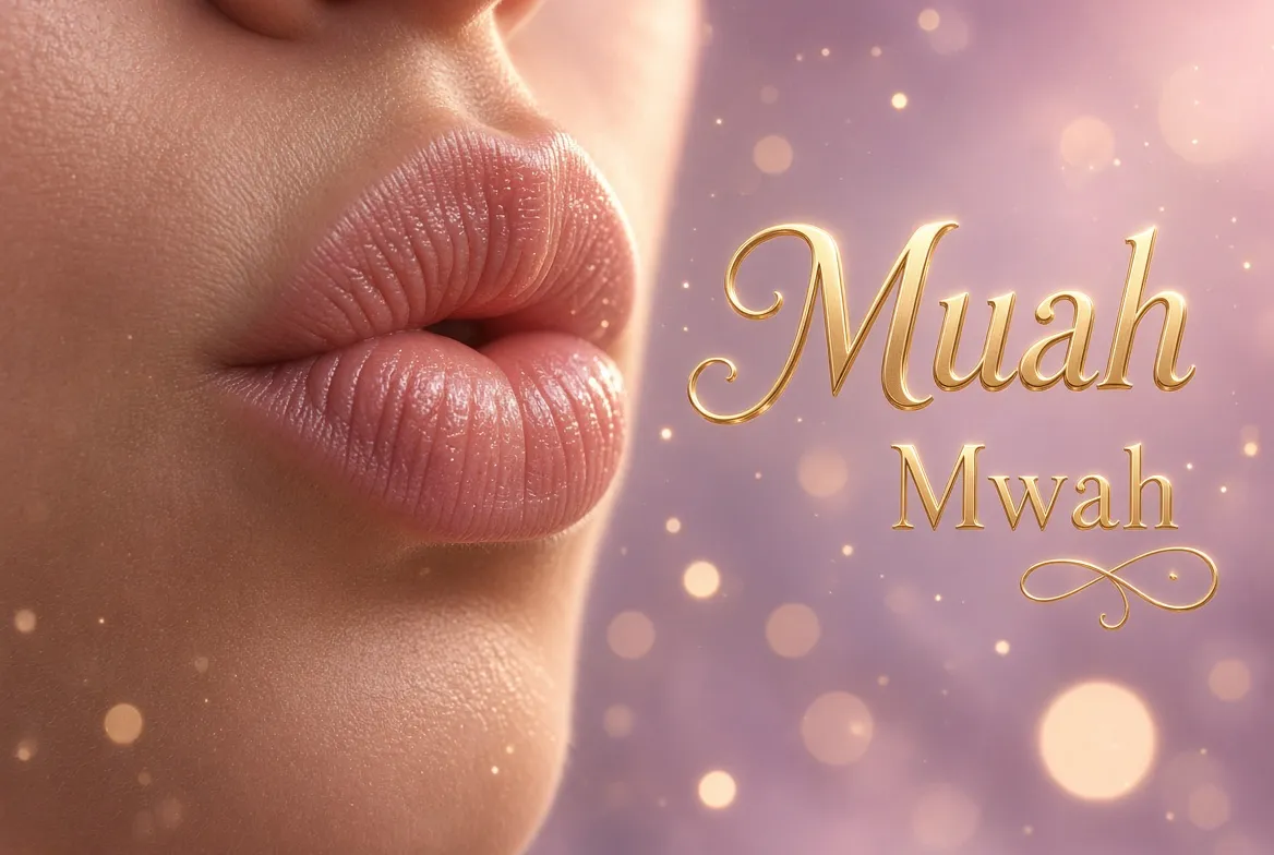 Muah or Mwah spelling comparison showing two informal ways to represent a kiss sound