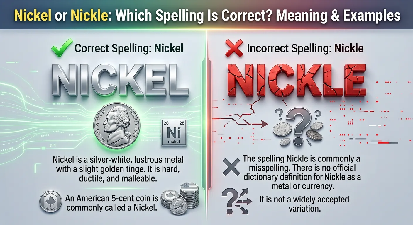 Nickle or Nickel spelling comparison showing Nickel as the correct spelling