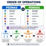 PEDMAS vs PEMDAS order of operations comparison showing both mathematical acronyms