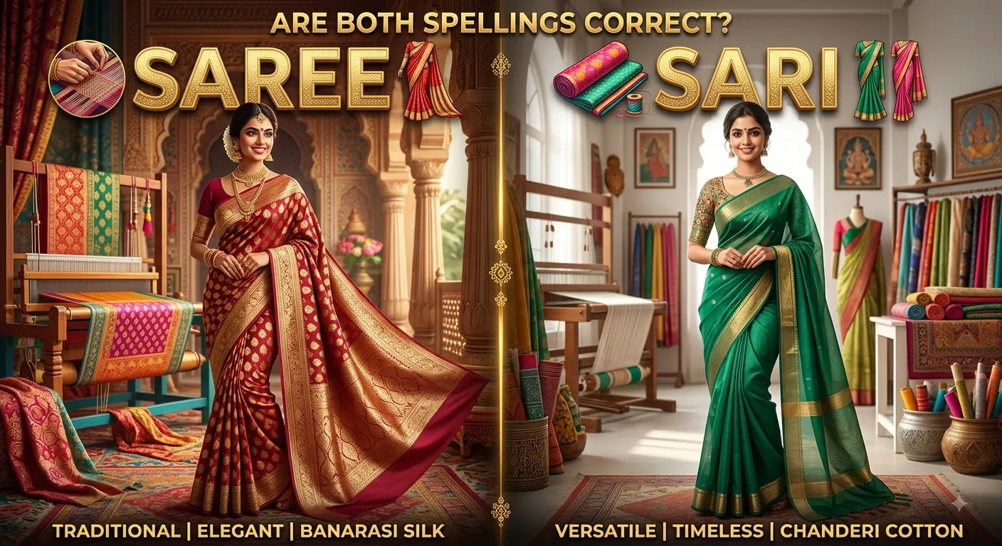 Saree or sari spelling comparison showing both correct variants