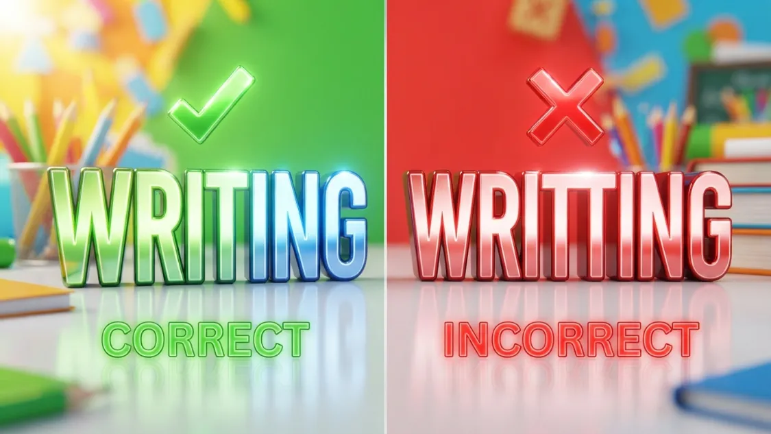 Writing or writting spelling comparison showing writing as the correct spelling