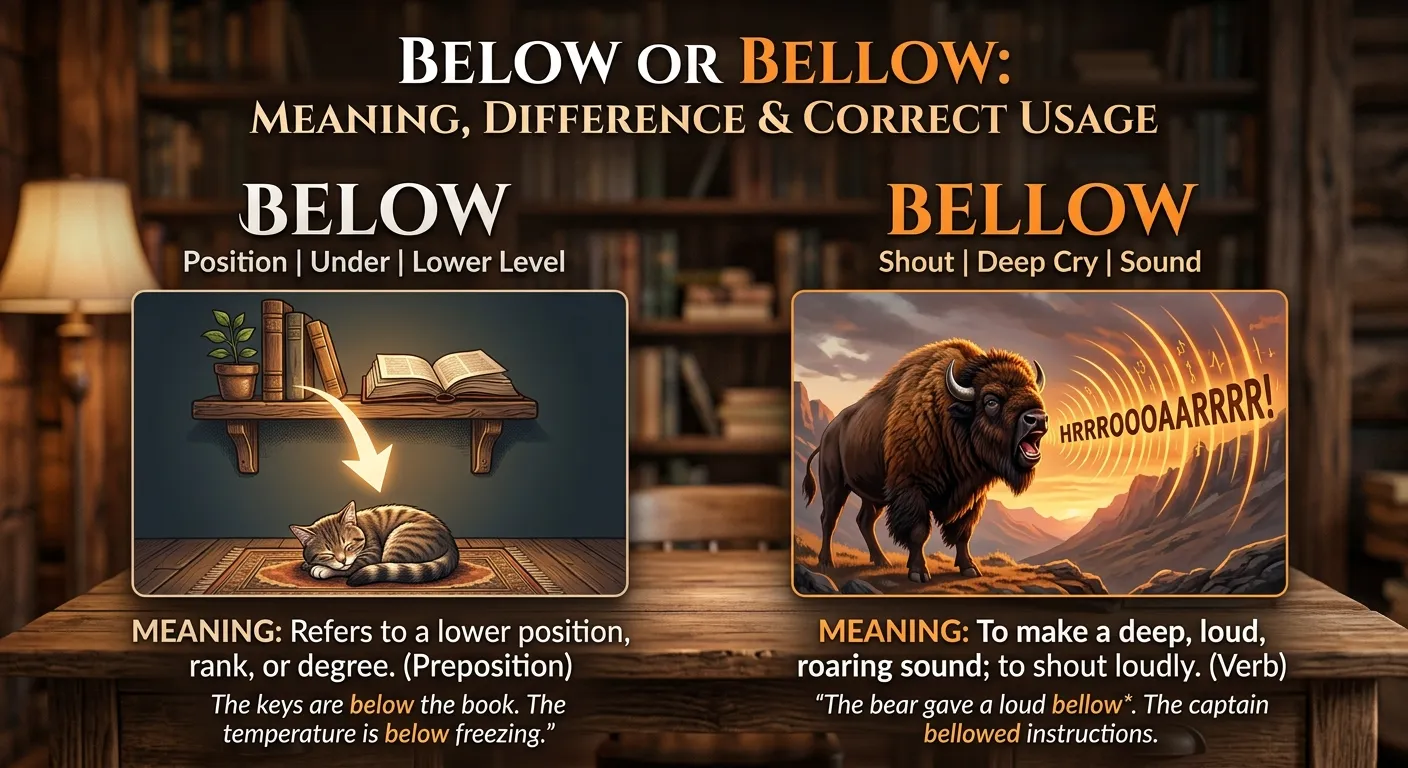 Below or Bellow: Meaning, Difference & Correct Usage