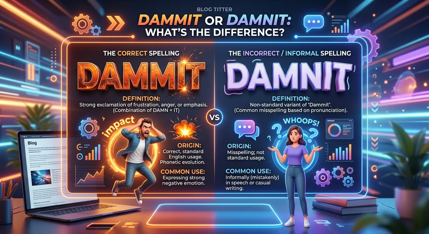 Dammit or damnit spelling comparison showing the correct informal form