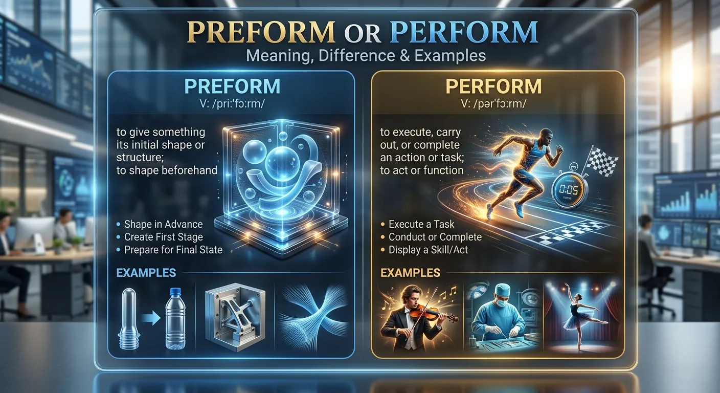 Preform or perform spelling comparison showing the difference between