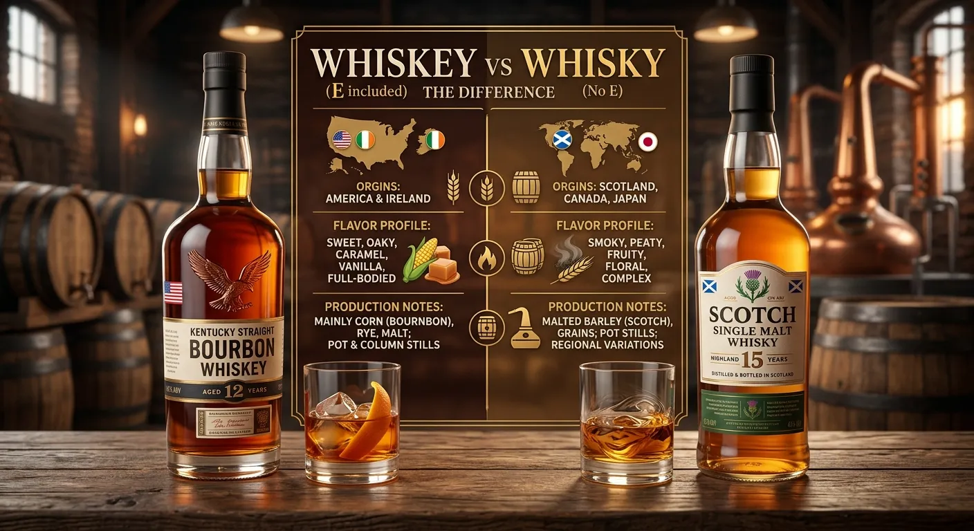 Whiskey or whisky spelling comparison showing regional usage