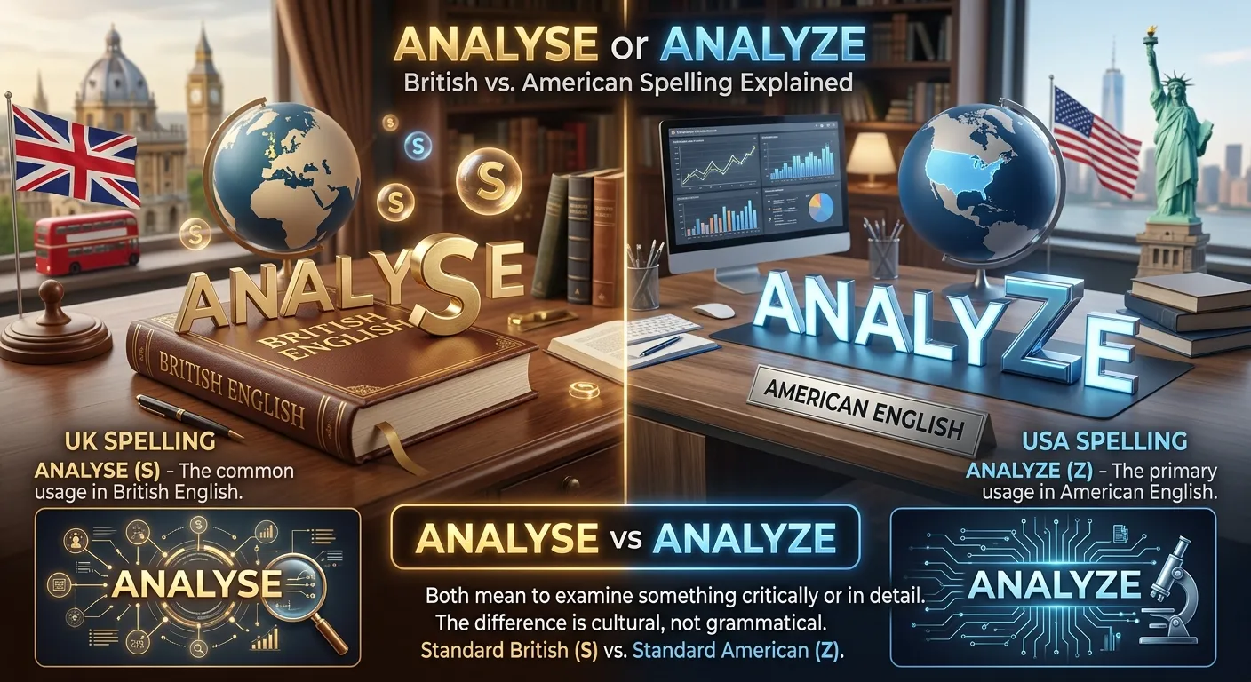 Analyse or analyze showing British and American English spelling differences