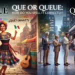 Que or Queue spelling comparison showing the correct word queue